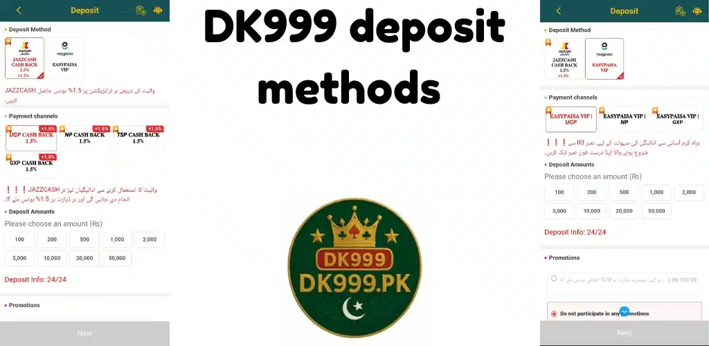 DK999 deposit methods